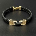 دستبند چرم دوقفل وسط سرامیک