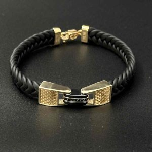 دستبند چرم دوقفل وسط سرامیک