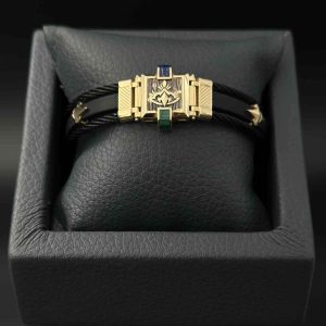 دستبند چرم دور استیل عقاب مینا