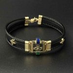 دستبند چرم دور استیل عقاب مینا