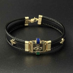 دستبند چرم دور استیل عقاب مینا