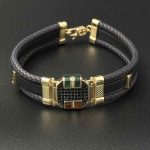 دستبند چرم هشت ضلعی نگیندار مینا