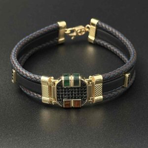 دستبند چرم هشت ضلعی نگیندار مینا