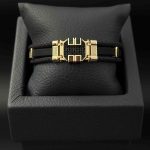 دستبند چرم هشت ضلعی نگیندار مینا