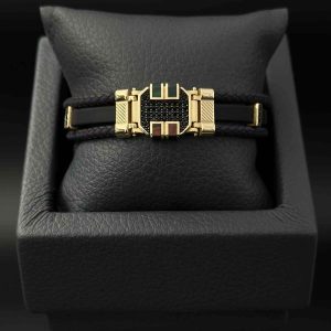 دستبند چرم هشت ضلعی نگیندار مینا