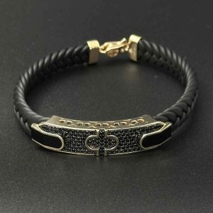 دستبند چرم فول نگین دور مینا