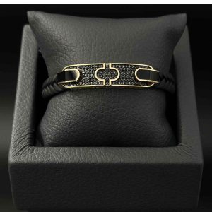 دستبند چرم فول نگین دور مینا