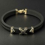 دستبند چرم وسط استیل ایکس نگین دار