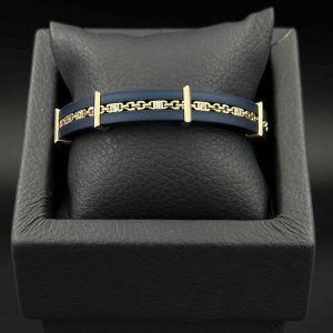 دستبند چرم ریتم تمام طلا