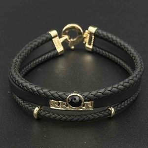 دستبند چرم سه لاین نگین مارکو وسط کارتیه