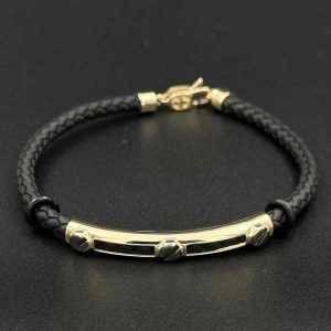 دستبند چرم طرح سه پیچ سرامیک