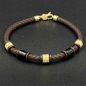 دستبند چرم طلا و سرامیک