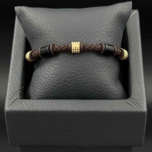 دستبند چرم طلا و سرامیک