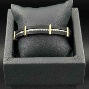 دستبند چرم ریتم وسط استیل