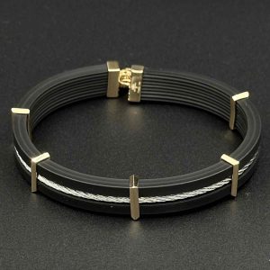 دستبند چرم ریتم وسط استیل