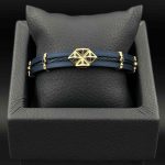 دستبند چرم وسط استیل هندسی نگین دار