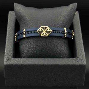 دستبند چرم وسط استیل هندسی نگین دار