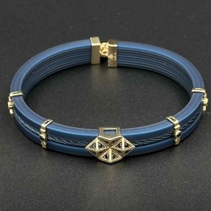 دستبند چرم وسط استیل هندسی نگین دار