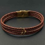 دستبند چرم چهار لاین دو فلش