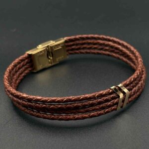 دستبند چرم چهار لاین دو فلش