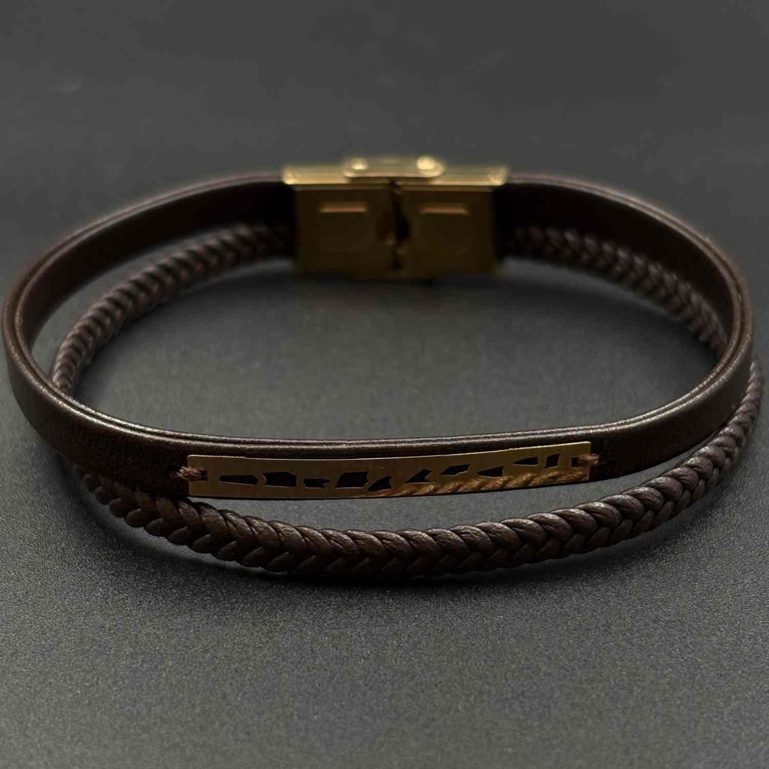 IMG_6225 دستبند چرم پلیت خورده سنگ