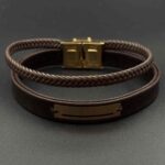 دستبند چرم پلیت وسط مستطیل