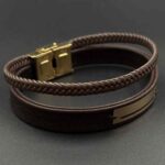 دستبند چرم پلیت وسط مستطیل