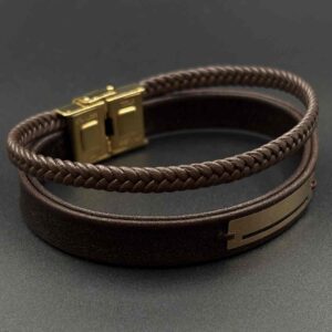 دستبند چرم پلیت وسط مستطیل