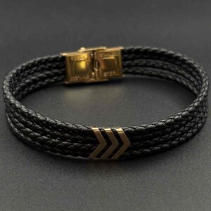 دستبند چرم چهار لاین سه فلش