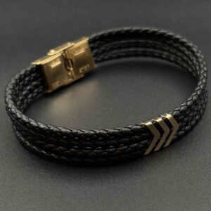 دستبند چرم چهار لاین سه فلش