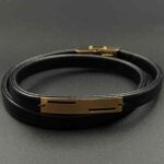 دستبند چرم دو دور پلیت دو مستطیل پهن