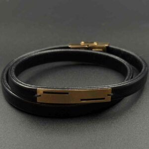 دستبند چرم دو دور پلیت دو مستطیل پهن