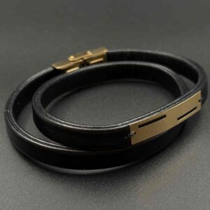 دستبند چرم دو دور پلیت دو مستطیل پهن