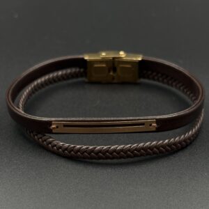 دستبند چرم پلیت وسط مستطیل